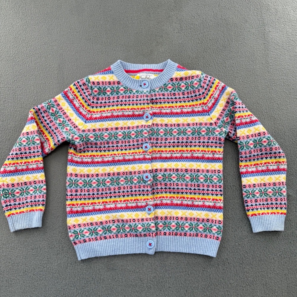Mini Boden Fair Isle Cardigan Girls Multi Color Knit Sweater Nordic Cottagecore
